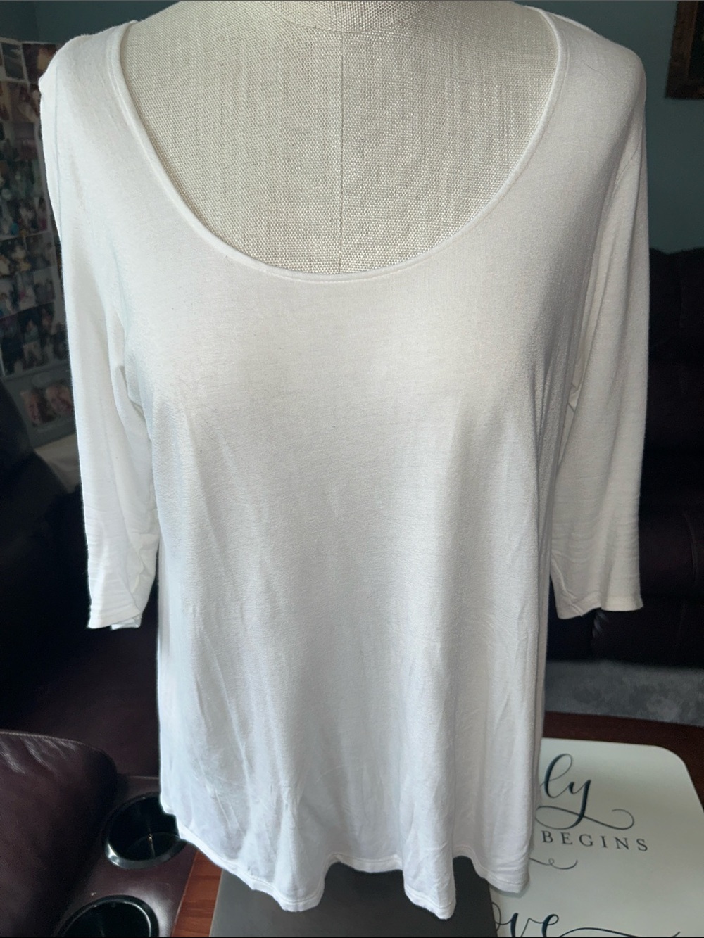 Survival - Size Large Women's White Scoop Neck 3/4 Sleeve Top! Only worn once.